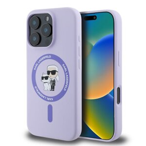 Puzdro Karl Lagerfeld Liquid Silicone Karl and Choupette MagSafe iPhone 16 Pro - fialové