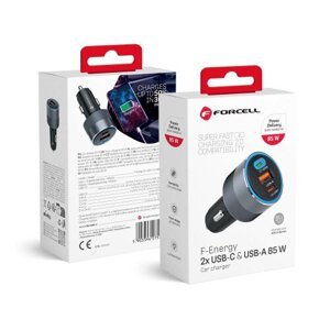 Autonabíjačka 85W Forcell F-Energy 2x USB-C 65W, 20W + USB A PD QC4.0 3A - sivá