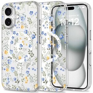 Puzdro Tech-Protect Magsafe iPhone 16, kvety - transparentné