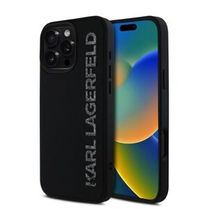 Karl Lagerfeld 3D Rubber Glitter Logo Zadní Kryt pro iPhone 16 Pro Black