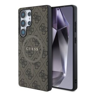 Guess PU Leather 4G Colored Ring MagSafe Zadní Kryt pro Samsung Galaxy S25 Ultra Brown