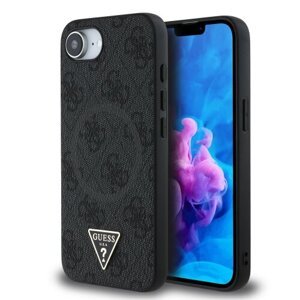 Guess PU 4G Strass Triangle Metal Logo Zadní Kryt pro iPhone SE4 Black