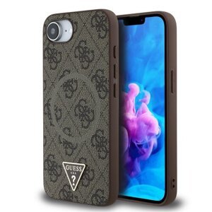 Guess PU 4G Strass Triangle Metal Logo Zadní Kryt pro iPhone SE4 Brown