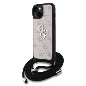 Guess PU 4G Metal Logo Crossbody Popruh Zadní Kryt pro iPhone 15 Pink