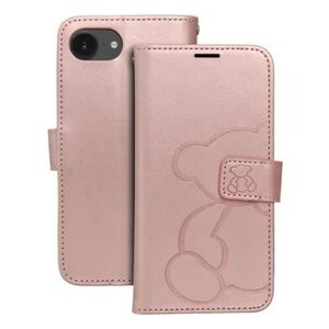 Puzdro Mezzo Book iPhone 16e (SE 4 2025), vzor medvedík - ružovo-zlaté