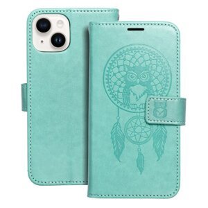 Puzdro Mezzo Book iPhone 14, vzor dreamcatcher - zelené
