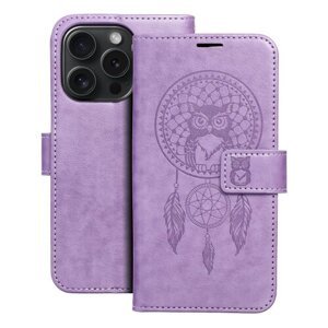 Puzdro Mezzo Book iPhone 15 Pro, vzor dreamcatcher - fialové