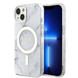 Guess IML Marble MagSafe Zadní Kryt pro iPhone 13 White