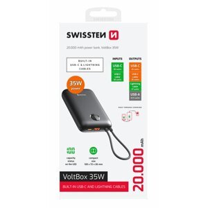 Swissten Powerbanka Voltbox 35W 20000 mAh s USB-C a Lightning káblom - Čierna