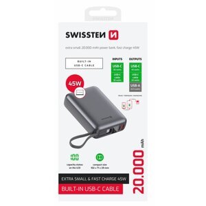 Swissten Powerbanka 20000 mAh 45W s USB-C káblom - Vesmírna šedá