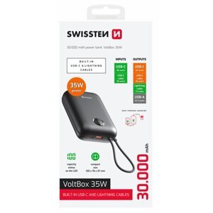 Swissten Powerbanka Voltbox 30000 mAh 35W s USB-C a Lightning káblom - Čierna