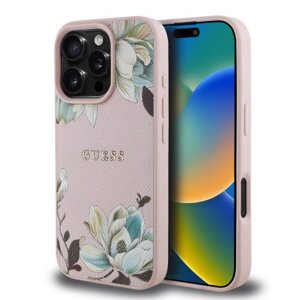 Guess PU Grained Magnolia MagSafe Zadní Kryt pro iPhone 16 Pro Pink