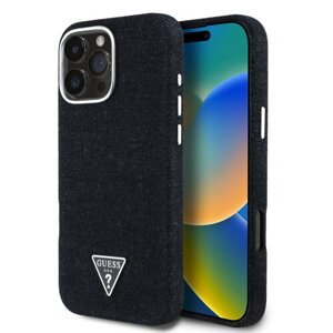 Guess Denim Triangle Logo MagSafe Zadní Kryt pro iPhone 16 Pro Black