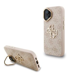 Guess PU 4G Metal Logo Stand Camera Frame Zadní Kryt pro iPhone 16 Pink